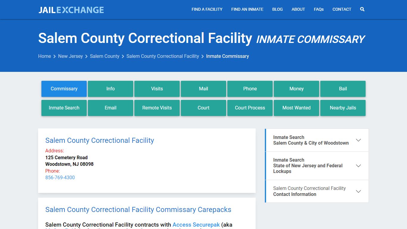 Salem County Correctional Facility Inmate Commissary - Jail Exchange